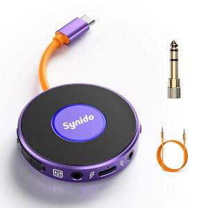 USB-C 24비트 48kHz 미니 인터페이스를 갖춘 Synido 휴대용 기타 오디오 인터페이스 악기 입력 헤드폰 모니터링을 통한 DJ 출력 음악 녹음 라이브 스트리밍 지원