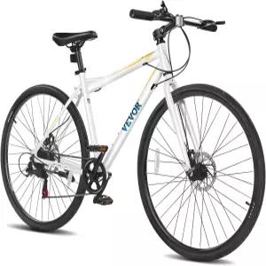 VEVOR 하이브리드 자전거 경량 알루미늄 프레임 700c 휠 남성 여성 스텝오버/스텝스루 도심 통근 7/24 속도