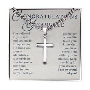 아들이나 손자를 위한 미사메 졸업 선물 큐반 체인이 있는 스테인리스 스틸 크로스 목걸이 선택적 조각 상자 18-22인치 조절가능 체인 종교적 보석