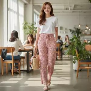 여성 여자 플라워 밴딩 팬츠 플리츠 꽃무늬 몸빼 몸배 엄마 할머니 촌캉스 바지 파티 모임 패션 소품 용품