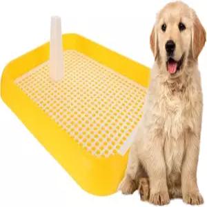 실내 개 배변 트레이 메쉬 훈련 화장실 플라스틱 강아지 배변기 중소형용 슬라이드 홀더노란색