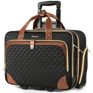 아코야드 롤링 노트북 가방 방수 포켓이 있는 여성 서류 16인치 컴퓨터 출장 업무용 바퀴가 달린 짐을 짐에 싣고 다니기 가벼운 블랙 브라운