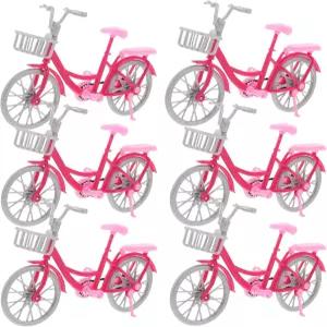 BESTONZON 6pcs 인형의 집 미니어처 자전거 장난감 디스플레이 및 레이아웃용 핑크 플라스틱 모델