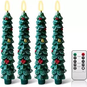 지바사 4팩 불 없는 크리스마스 트리 양초 리모컨 및 24시간 사이클 타이머가 장착된 9.8인치 테이퍼
