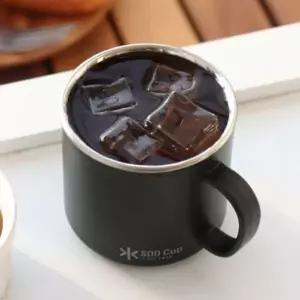 퀸센스 스텐 머그컵 스테인리스 이중컵 캠핑 커피잔 손잡이컵 블랙