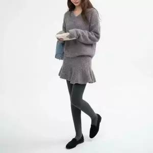 |CCD2935|여성용 브이넥 니트 스커트 세트 가을 겨울 패션