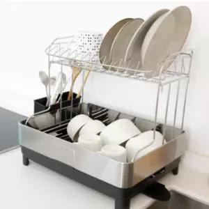 스텐 2단 식기건조대 접시 건조 조리도구 설거지 수납