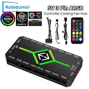 3 in 1 5V 3핀 ARGB 컨트롤러 쿨링 팬 허브 4핀 PWM 마그네틱 흡착 1To9 포트 컴퓨터 PC 케이스 팬용