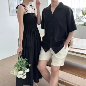 바넬 남녀 커플 비치웨어 썸머룩 커플룩 시밀러룩 여름 남자 셔츠 여자 드레스 세트 여행
