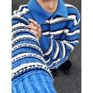 니트 빈티지 남자니트 칼라넥 스트라이프 카디건 굵은 터틀넥 상의 원템1