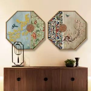 한옥 동양화 액자 꽃그림 민화본 민화그리기 수묵화 팔각 풍경화