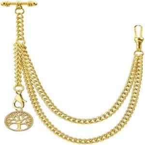 트리 디자인 펜던트 골드가 있는 Kchss 싱글 앨버트 포켓 시계 체인 T-바