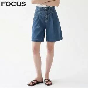 [포커스] [77까지] 절개 포인트 핀턱 5부 데님 팬츠_VF6M1PT7151