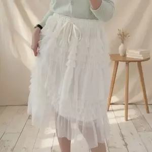 [다잇템] 여성 비침 티어드 시폰 발레 프릴 고무줄 스커트_24762463_588872