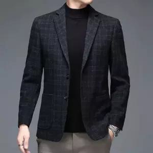 EAMT 남사친 울 캐주얼 정장 주력 봄가을 스판 무스탕 체크 싱글 코트 YJ3
