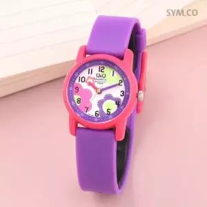 큐앤큐 VR41J-006Y 학습에 좋은 블루밍 플라워 캐릭터 어린이 아동 우레탄 시계 d