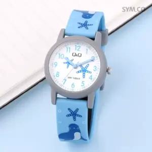 큐앤큐 V23A-002VY 학습에 좋은 하늘 물개 캐릭터 어린이 아동 우레탄 시계 d