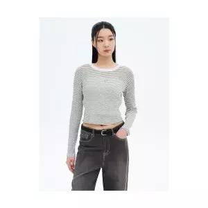 매장정품 8SECONDS 에잇세컨즈 강연 스트라이프 긴소매 티셔츠 카키 355341LY8H 1302159