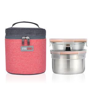 스텐락 퓨어 원형 도시락, 2단, 중, 350ml+1100ml
