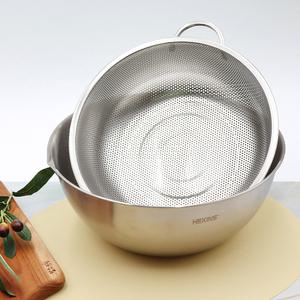 퀸센스 스텐 펀칭볼 믹싱볼 2종 세트 계량 대야 채반 튀김망 업소용 소쿠리 바구니 채망 (29 30cm)