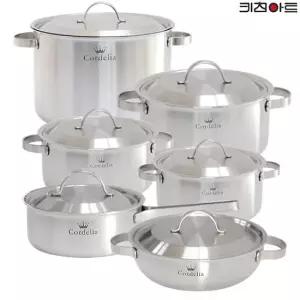 키친아트 코델리아 IH통5중 304스텐 냄비세트 6종 편18+양16+20+24+전24+곰28