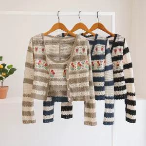 [잇수다] 러딘 플라워 펀칭 크로셰 뜨개 니트 나시 + 가디건 세트