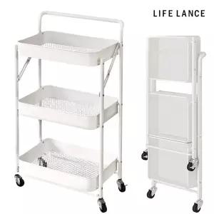 라이프란스 접이식 철제 이동식 트롤리 3단 바스켓 틈새 주방 선반 수납 정리 화이트 블랙