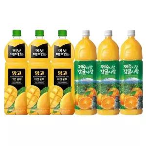 한번에먹자 과즙음료 2종 혼합세트 / 미닛메이드 망고 1.5L 3개 + 롯데 제주사랑 감귤사랑 1.5L 3개 / 총