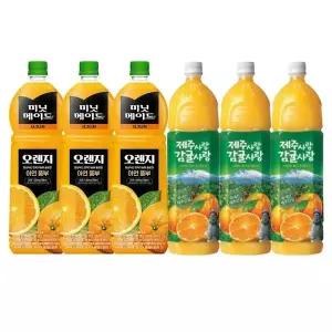 한번에먹자 과즙음료 2종 혼합세트 / 미닛메이드 오렌지 1.5L 3개 + 롯데 제주감귤 1.5L 3개 / 총6개