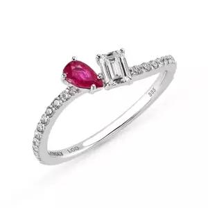 14k 블렌드 페어컷 루비 반지 랩 다이아몬드)