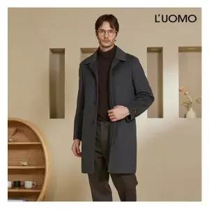 워모 남성 울 캐시미어 블렌딩 퀼티드 트리밍 코트 그레이