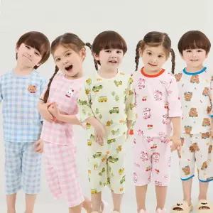 국내생산 아동 유아 어린이 면소재 데일리 내의 내복 7부 오가닉 자카드 실내복
