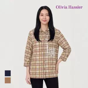 [올리비아하슬러] 체크 패턴 레터링 후드 셔츠_OHCMBL106