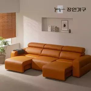 장인가구 조디 4인 전동 모션 슬라이딩 슬라이드 무빙 가죽 리클라이너 소파
