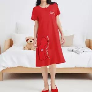 [보슈아]2155 여성 파자마 베어 반팔 면원피스 잠옷 여름 홈웨어