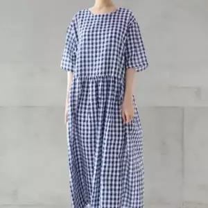 [하프클럽/]여성 롱 미니멀리즘 반소매 면혼합 드레스