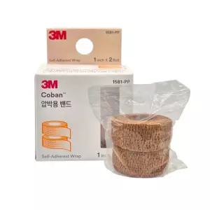 3M 쓰리엠 코반 압박용 밴드 1인치 X 2롤 1581PP 탄력 붕대 자가 점착