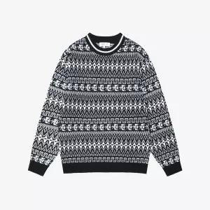 [지이크] 알파카 혼방 자카드 라운드 풀오버 니트 블랙프린트 (PHUCX8040)