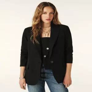 바쉬 24FW [SET UP] 블랙 솔리드 원 버튼 린넨 혼방 자켓 SIJA4F002BK