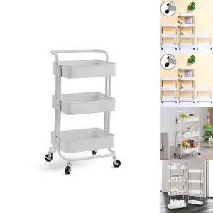 철제 다용도 이동식 트롤리 선반 3단/트레이/수납/행거/이동/정리함/책장/책꽂이/틈새/주방/카트/회전/슬림