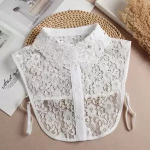 페이크 넥 카라 레이어드 펀칭 이너 레이스 넥 카라 여성 블라우스 플라워