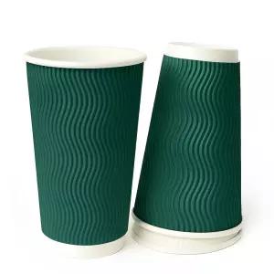 이중종이컵 라떼잔 510ml 3중 단열 종이컵 그린 16온스 500개입