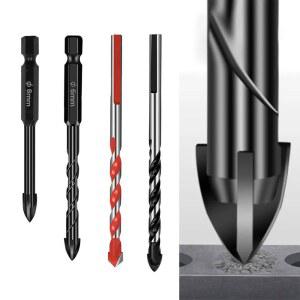 6mm 십자형 육각 타일 드릴 비트 세트 (유리, 세라믹, 콘크리트, 벽돌, 목재 구멍 뚫는 도구, 경질 합금 삼각 비트 공구 키트)