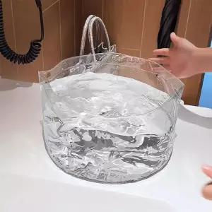 여행용 접이식 대야 투명 휴대용 세탁 양동이 손빨래통 캠핑 과일 세척