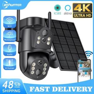 7800 mAh 배터리가 장착된 4k 8MP WIFI 태양광 카메라 듀얼 렌즈 무선 PTZ 카메라 컬러 야간 투시경 보안