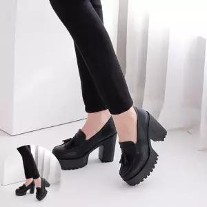 학생구두 국내제작 라운드 테슬 가보시 통굽 로퍼스타일 구두Y