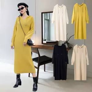 SIS-696 후드 니트 롱티셔츠원피스 긴팔 패션 롱티