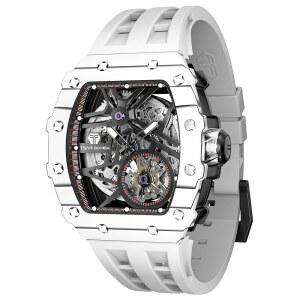 [미국배송] 남성용 차르 봄바 시계 5천만 방수 자동 실리콘 시계 밴드가 있는 스켈레톤 기계식 토나우 빅 페이스 다이얼 블랙 선물