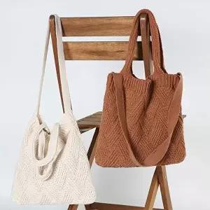여성쇼퍼백 라탄 짜임 패턴 스퀘어 쉐입 오픈스타일 니트숄더백