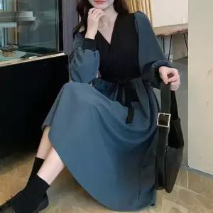 패션원피스 여성 2컬러 페미닌 투톤 배색 V넥 원피스